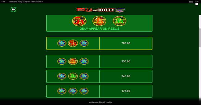 bells and holly multiplier retro roller paytable 3 paytable
