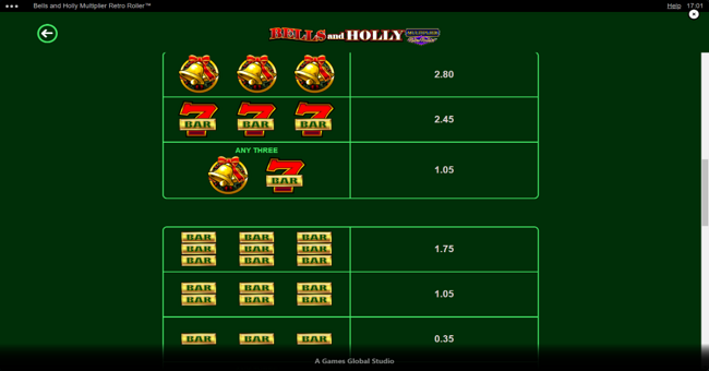 bells and holly multiplier retro roller paytable 4 paytable