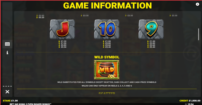 bet365 kong 3 even bigger bonus paytable 2 paytable