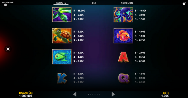 beware the shark paytable 1 paytable
