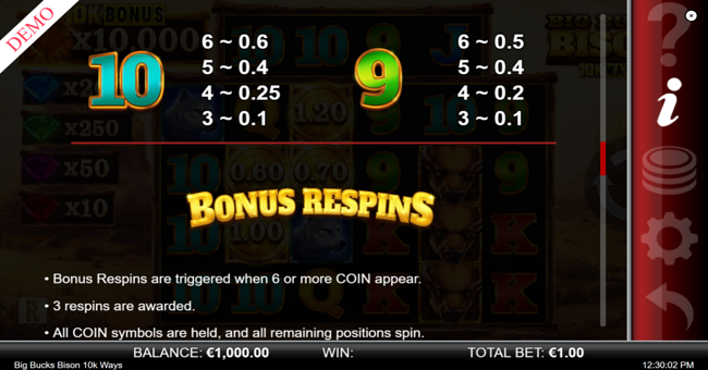 big bucks bison 10k ways paytable 3 paytable