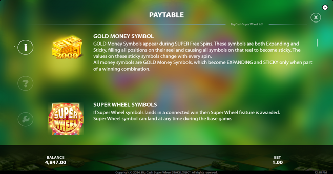 big cash super wheel paytable 2 paytable