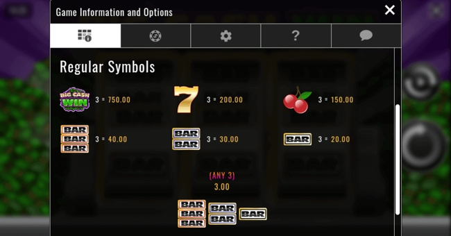 big cash win paytable paytable