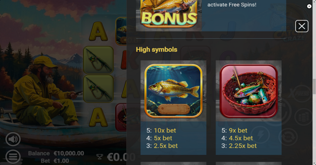 big catch craze paytable 1 paytable