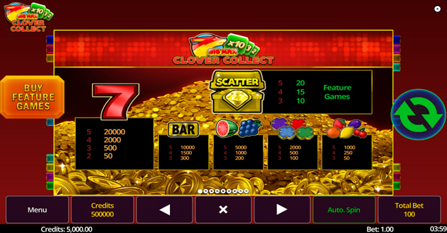 big max clover collect paytable paytable