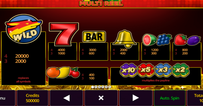 big max multi reel paytable paytable