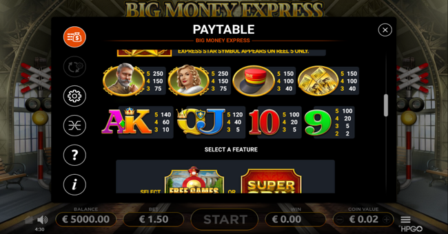big money express paytable 2 paytable