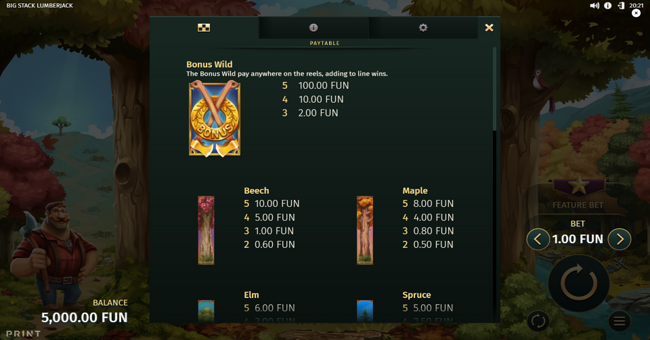 big stack lumberjack paytable 1 paytable