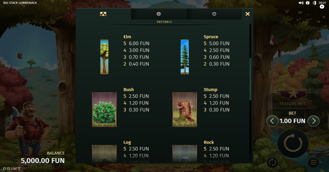 big stack lumberjack paytable 2 paytable