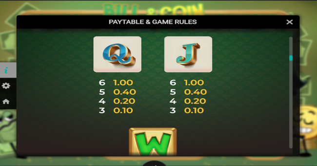 bill and coin paytable 4 paytable