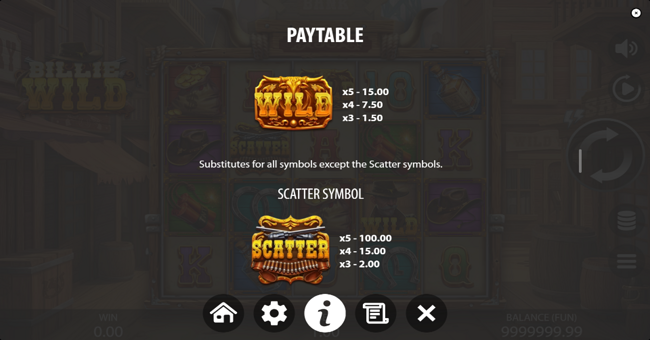 billie wild paytable 1 paytable
