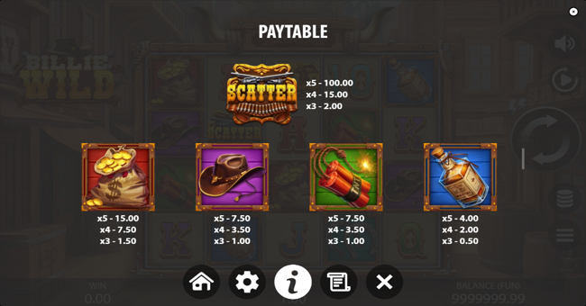 billie wild paytable 2 paytable