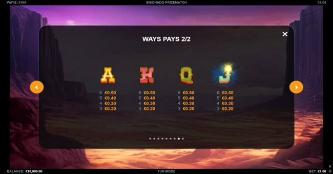 bisonado prizematch paytable 2 paytable