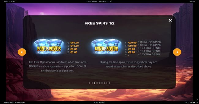 bisonado prizematch paytable 3 paytable