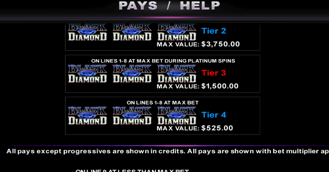 black diamond platinum paytable 2 paytable