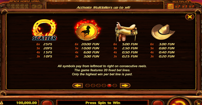 black horse deluxe paytable 1 paytable