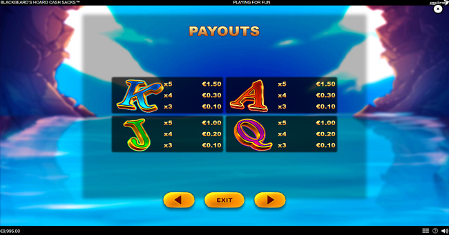 blackbeards hoard cash sacks paytable 2 paytable