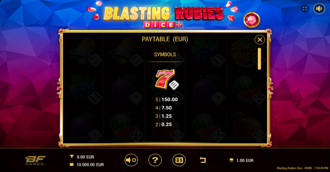 blasting rubies dice paytable 1 paytable