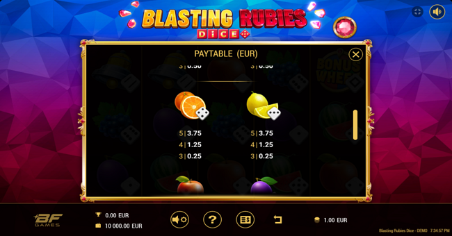 blasting rubies dice paytable 4 paytable