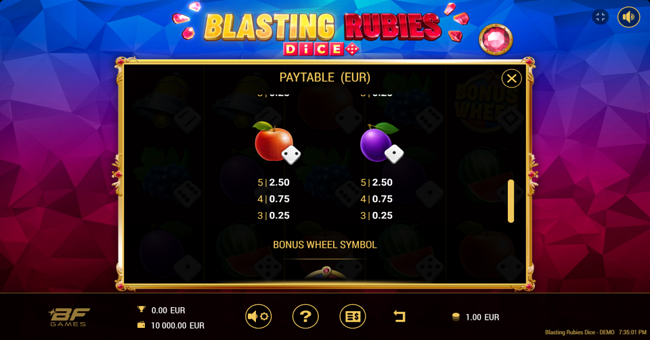 blasting rubies dice paytable 5 paytable