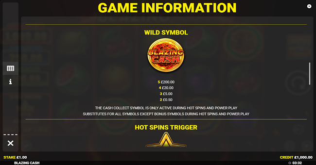 blazing cash paytable 3 paytable