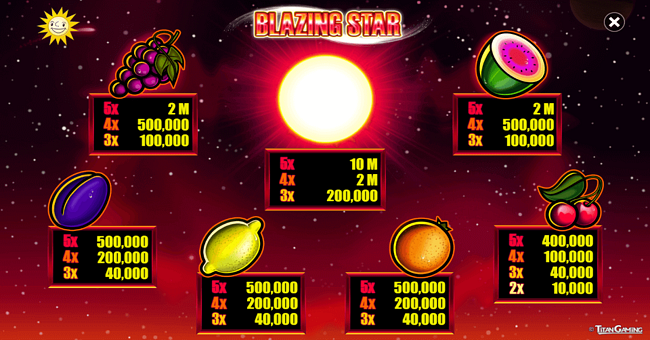 blazing star paytable paytable