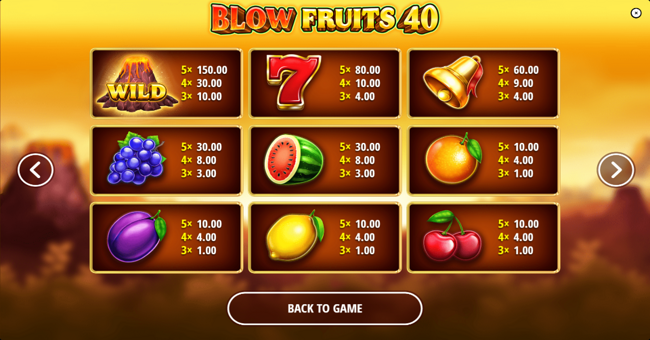 blow fruits 40 paytable paytable