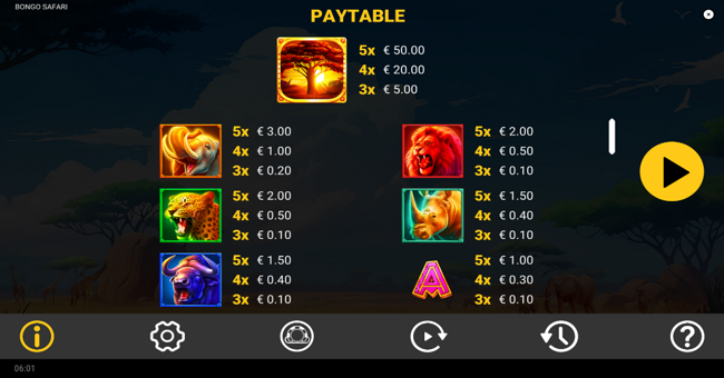 bongo safari paytable 1 paytable