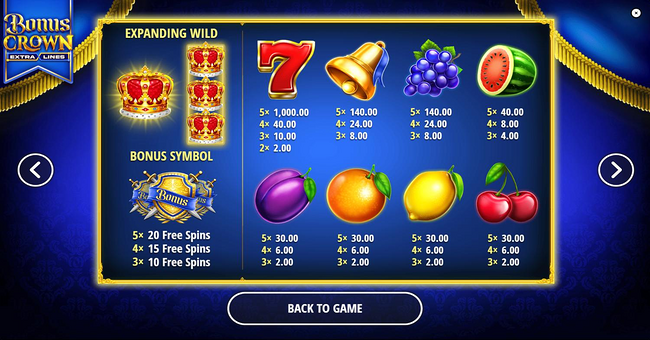bonus crown paytable paytable