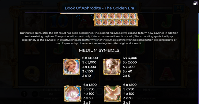 book of aphrodite the golden era paytable 1 paytable