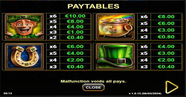 book of blarney gigablox paytable 1 paytable