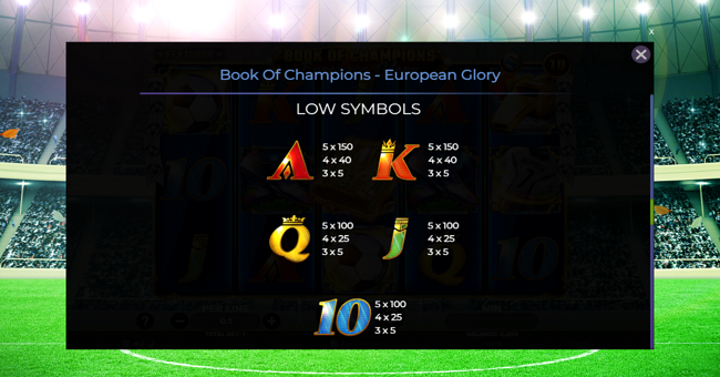 book of champions european glory paytable 2 paytable