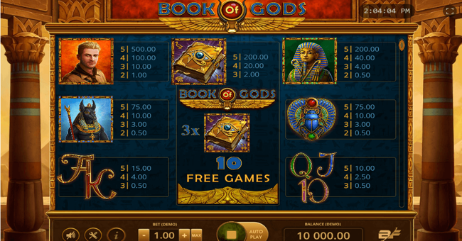 book of gods paytable paytable