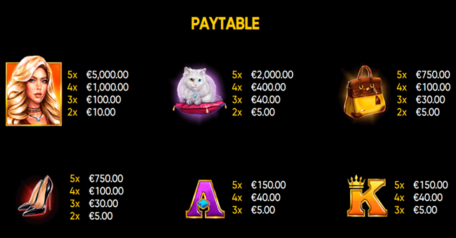 book of lady paytable 1 paytable