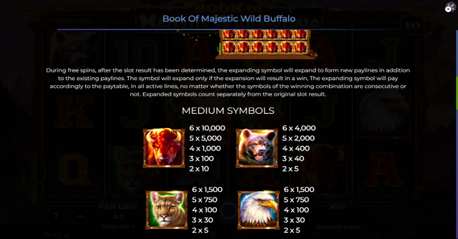 book of majestic wild buffalo paytable 1 paytable