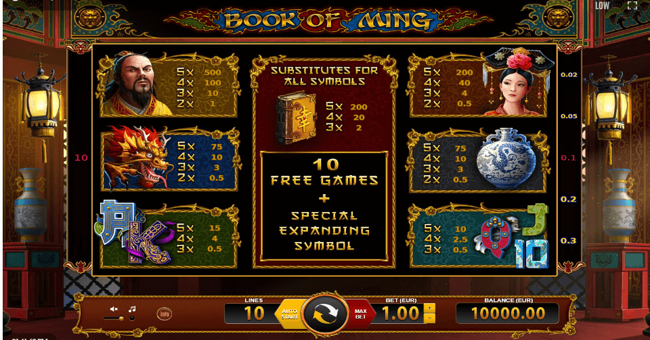 book of ming paytable paytable
