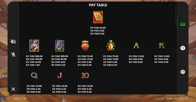 book of mummies paytable paytable