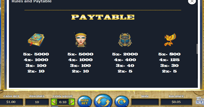 book of nefertiti paytable 1 paytable