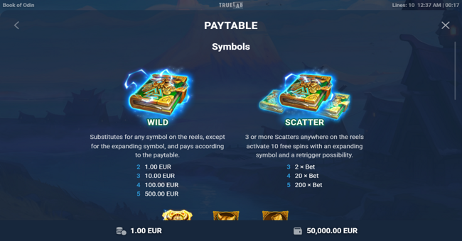 book of odin paytable 1 paytable