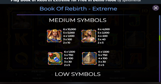 book of rebirth extreme paytable 1 paytable