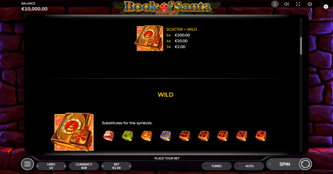 book of santa dice paytable 2 paytable