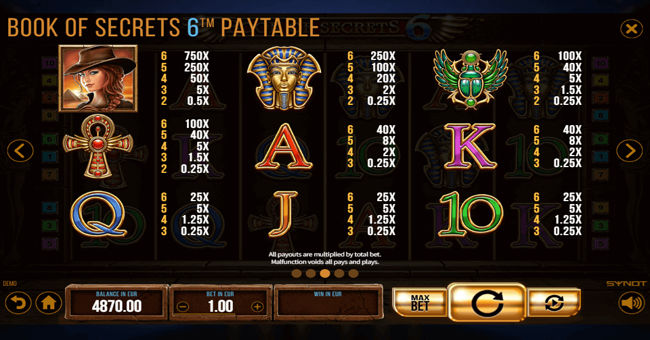 book of secrets 6 paytable paytable