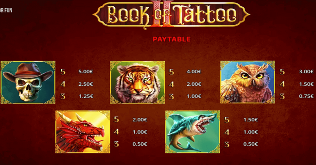 book of tattoo 2 paytable 1 paytable