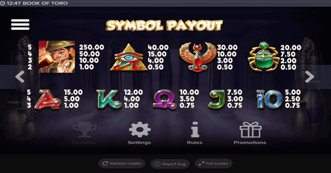 book of toro paytable paytable