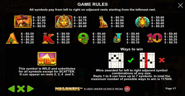 book of tut megaways paytable paytable