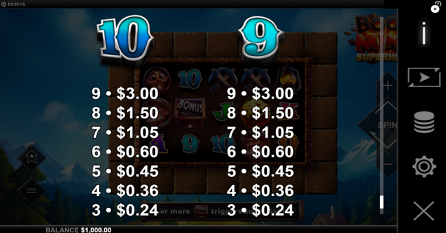 boom mine superways paytable 5 paytable