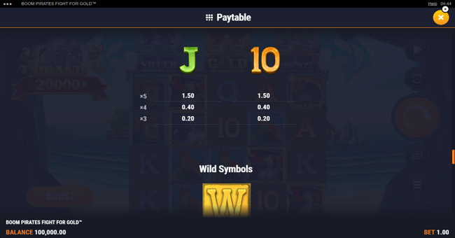 boom pirates fight for gold paytable 2 paytable