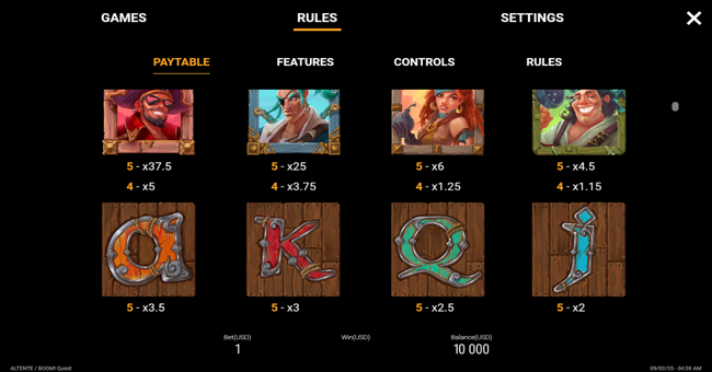 boom quest paytable 1 paytable