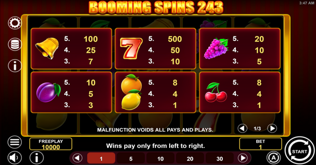 booming spins 243 paytable 1 paytable