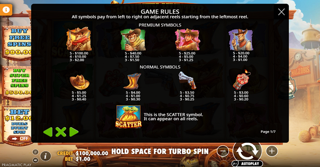 bounty hunter paytable 1 paytable